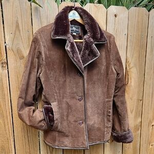 Vintage Brandon Thomas Brown Suede Teddy Jacket with Faux Fur Trim